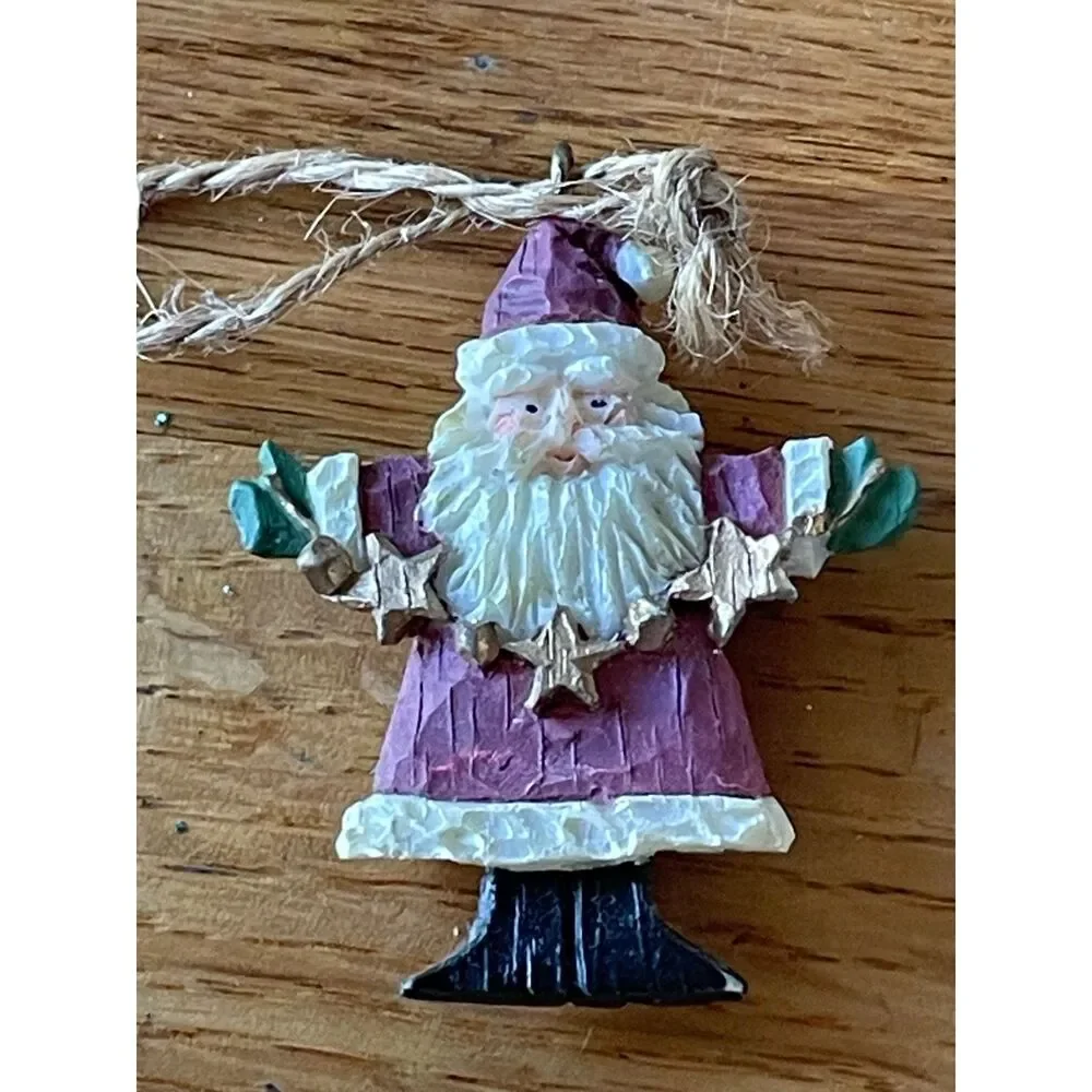Vintage Santa Christmas Ornaments 3/pcs Primitive Folk Art Rustic Holiday Decor